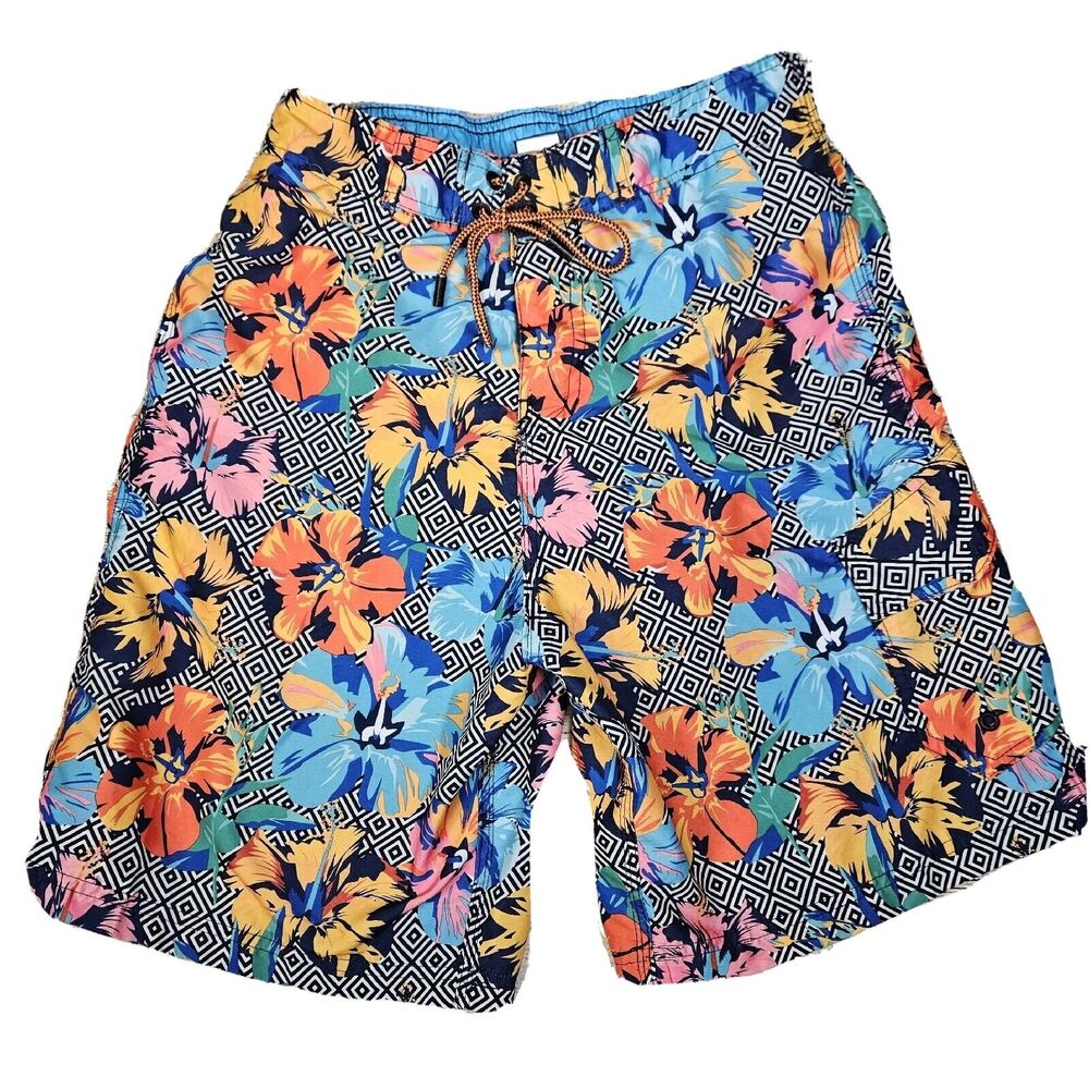 Broken Threads Men Surf Swim Trunks Medium Board Shorts Hawaiian Floral Colorful